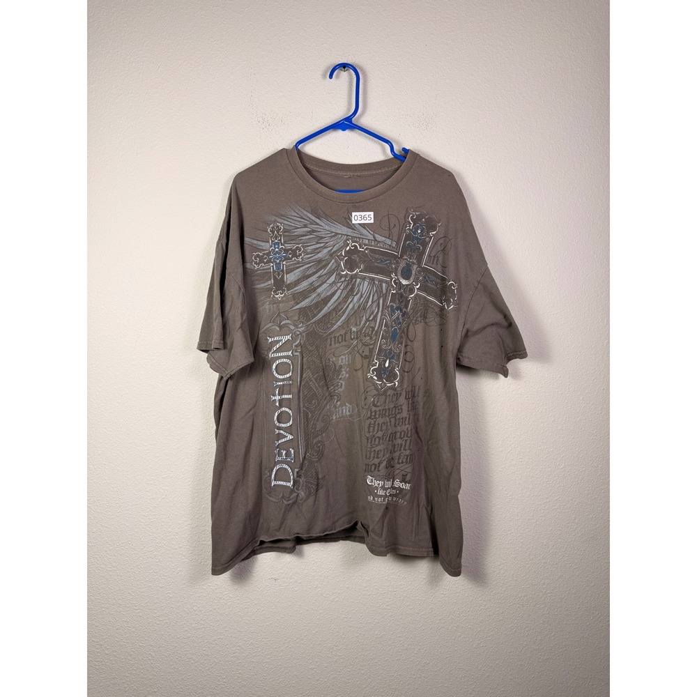 Y2K "Affliction Style" Cross Religious‎ Graphic T-Shirt Men No Sz Gray Christian